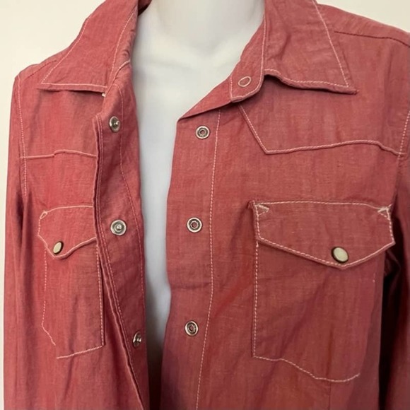 GAP 1969 VINTAGE RED WESTERN BLOUSE PEARL SNAPS SIZE MEDIUM - Picture 4 of 8